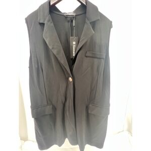 Xeoxarel Black Sleeveless Blazer Vest Button Pocket Lapel Collar Women XXL